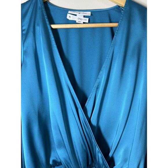 Sergio Hudson Teal Crossover Satin Bodysuit Womens Long Sleeve Blouse Sz XS - Picture 3 of 10
